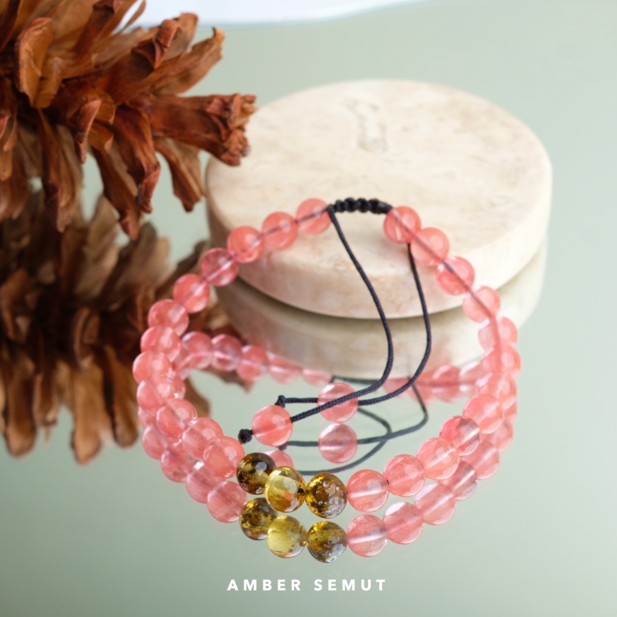 Gelang Amber Baltic Green Glossy X Pink Botswana by Amber Semut