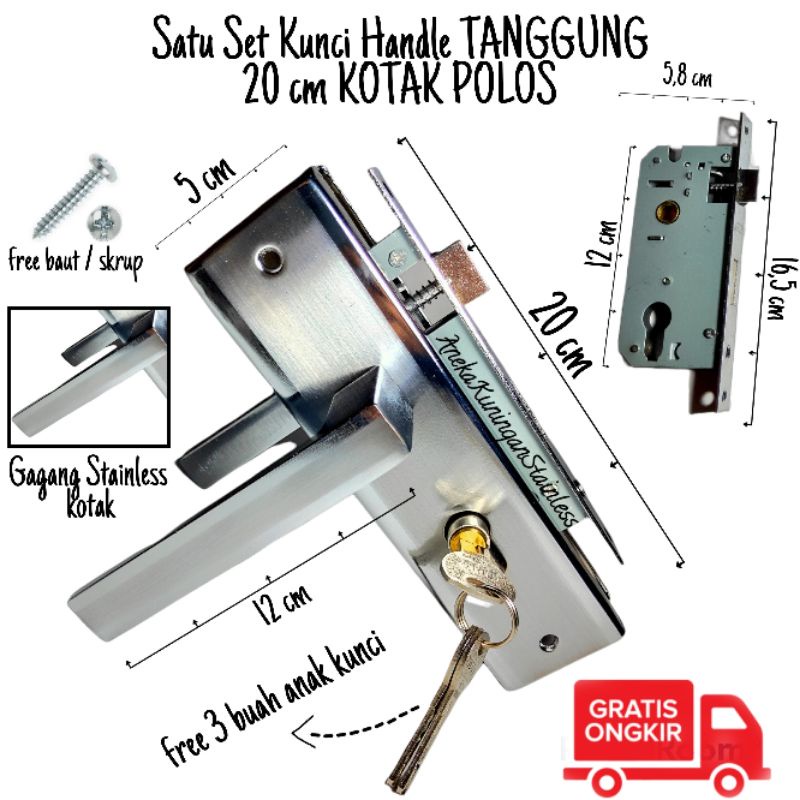 handle pintu kunci set / handle pintu set / kunci pintu rumah ukuran tanggung kotak rintik