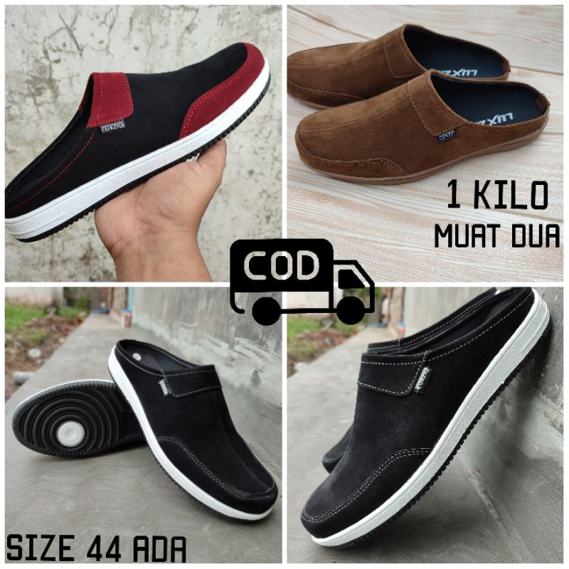 Bustong Pria Selop Slop Kulit Sintetis Premium Outsol Karet Sepatu Sendal Slip on Kerja Kantoran Suede