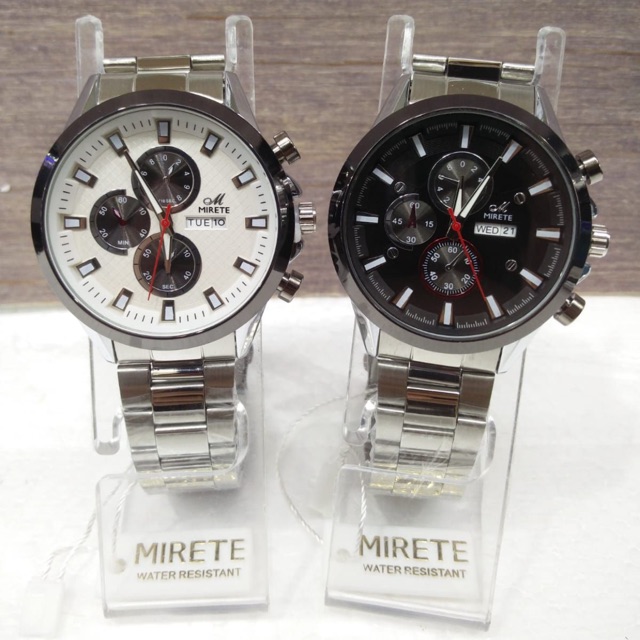 Jam Tangan RANTAI PUTIH PRIA MIRETE 8325 , TANGGAL & HARI