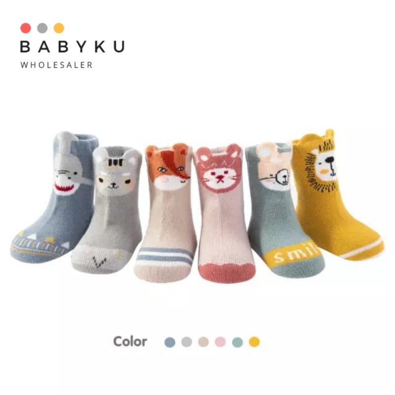 Kaos kaki bayi motif hewan / Baby animal socks ada anti slip