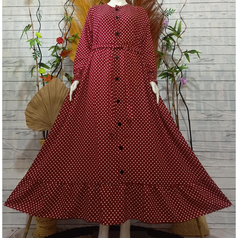 LANGSUNG KIRIM Gamis Mayung Polkadot Kancing Depan / Gamis Monalisa Polkadot Terlaris  / Gamis Klok A33