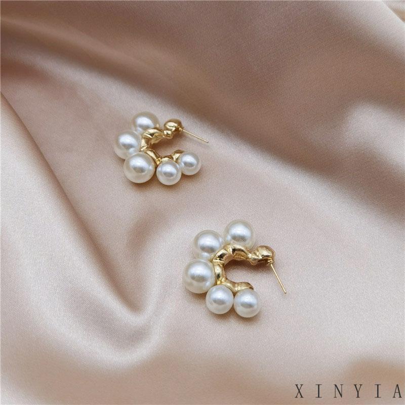 Anting Bentuk C Aksen Mutiara Gaya Retro