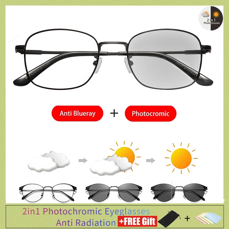 2 In 1 kacamata vintage terbaru lensa photocromic  kacamata photogrey antiradiasi minus  anti radiasi wanita pria kacamata komputer Anti UV New photocromic
