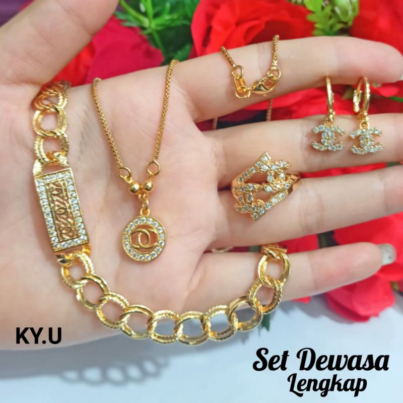 Set Dewasa Permata 4Plat varian Motif Perhiasan Wanita Gold dan Silver (COD)