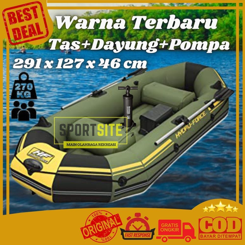 Bestway Marine Pro Perahu Karet + Dayung Aluminum Oars + Pompa 14,5" Mancing Sungai Danau