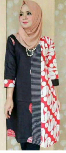 Tunik Nadine Tunic Batik Modern Seragam Kerja Kantor Wanita Murmer Cantik Keren Lucu Katun Merah
