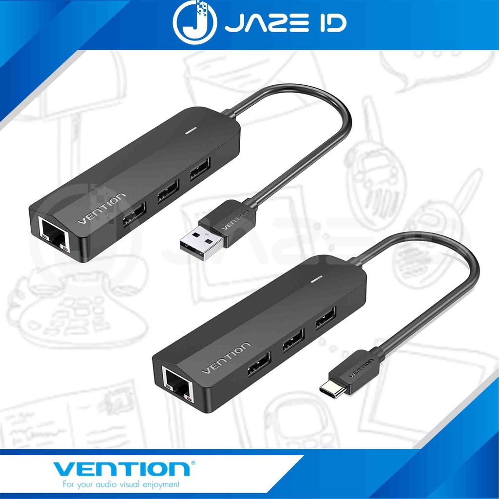 Vention USB Hub 2.0 Ethernet Adapter with Micro USB Power Input Type C