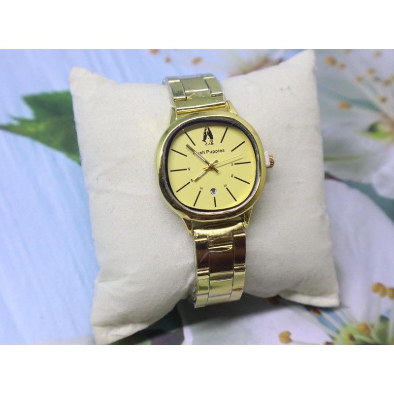 (Grosir)Jam Tangan Wanita Hush Puppies Bulat Tanggal Bawah Strap Rantai(Terima Cod)