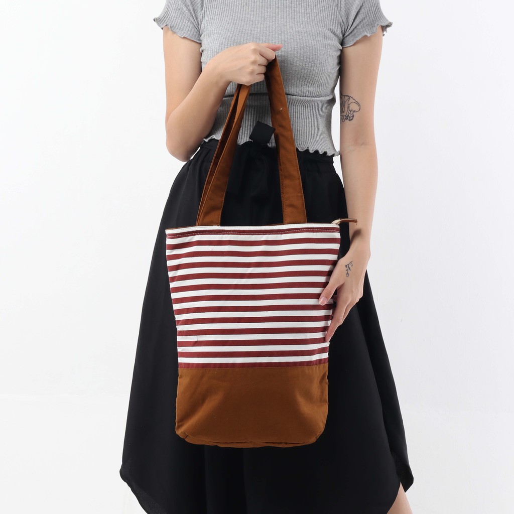 Tote Bag Kanvas Stripe Marun