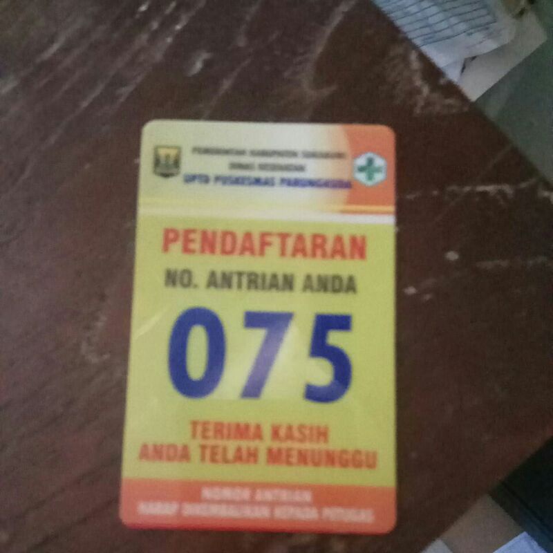 Kartu Registrasi pendaftaran Nomor antrian