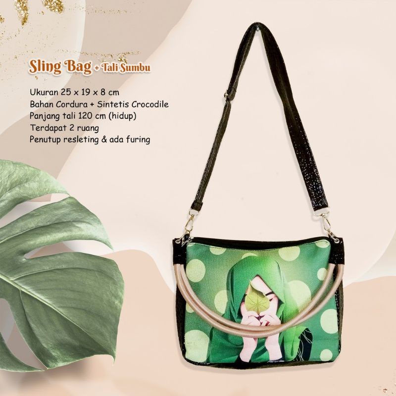 NEW TAS SELEMPANG SLINGBAG CROCODILE + HANDLE TALI SUMBU PRINTING HIJAB MUSLIMAH KARTUN LUCU TERLARI