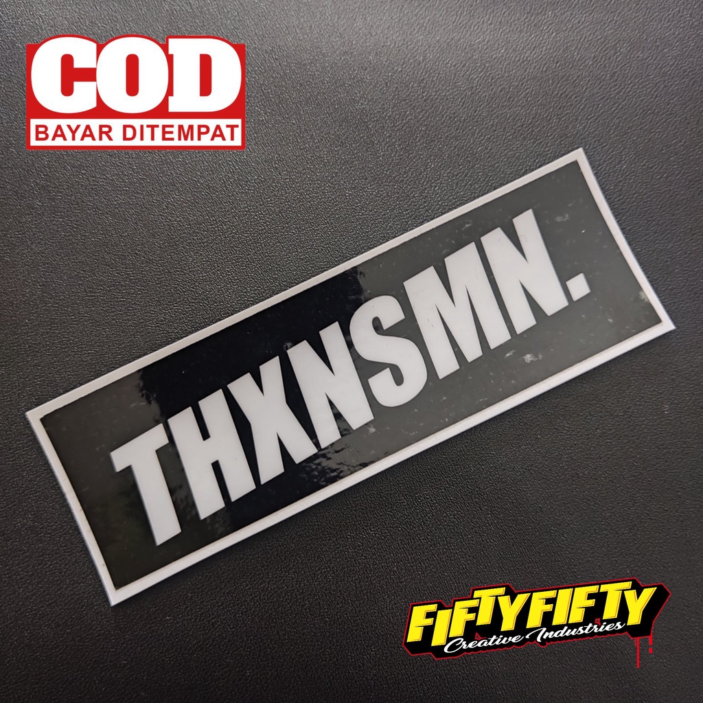 Stiker Print Cut BRAND DISTRO THXNSMN Stiker Printing Laminasi Glossy Tahan Air Stiker Motor Mobil Helm Sudah Membentuk Pola Desain