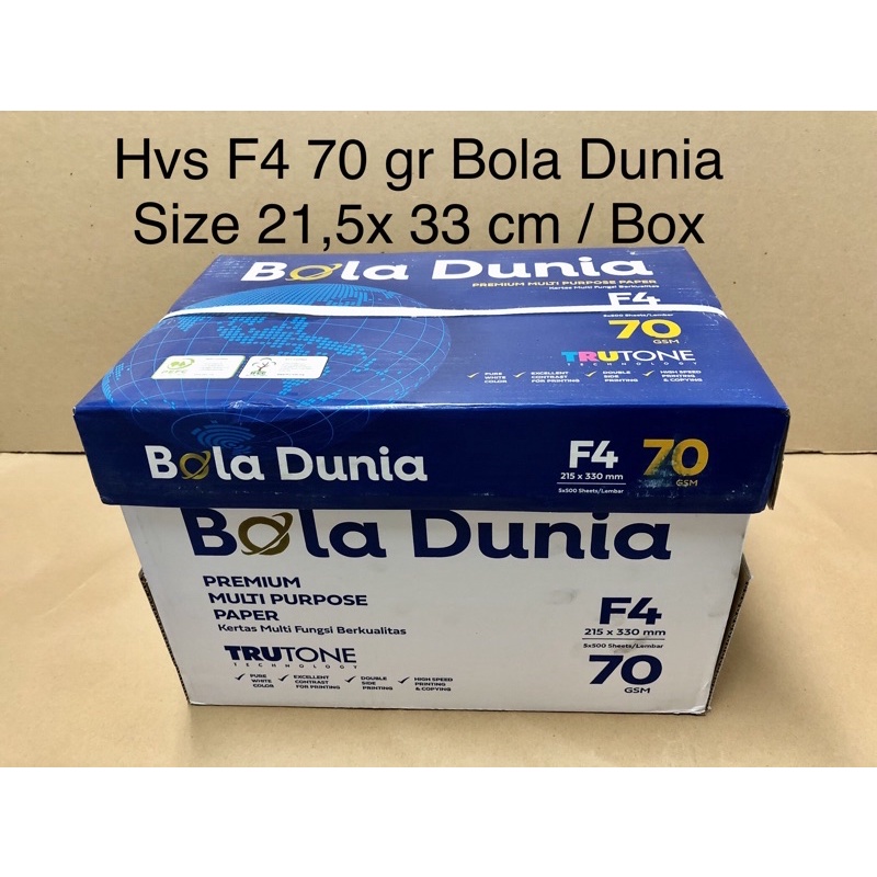 

kertas Hvs putih F4 70 gr Bola Dunia / box