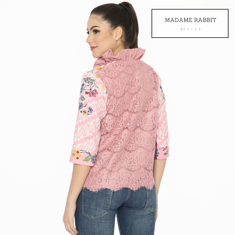 MADAME RABBIT - Baju Kerja Wanita Blazer Batik Tulis Handmade Blossom Pink-2