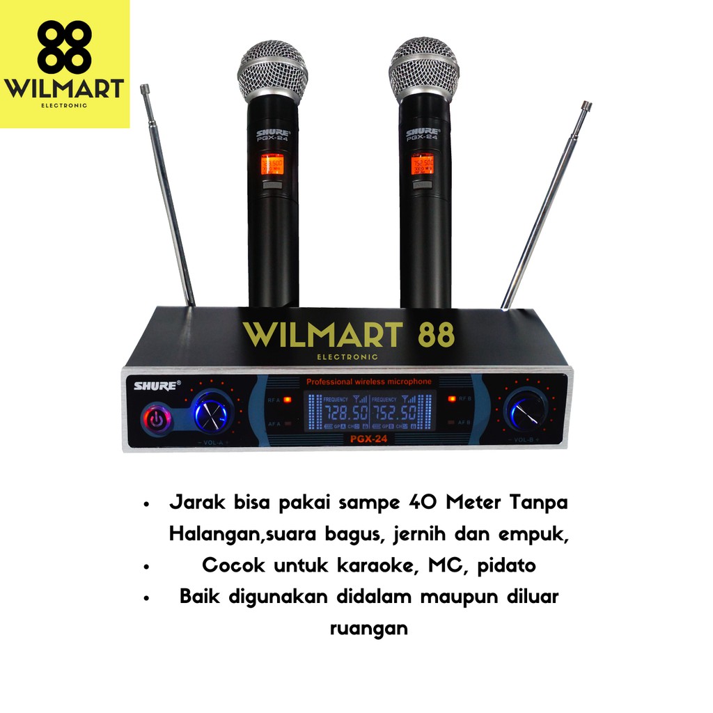 Mic Wireless PGX 24 / Professional Microphone Wireless UHF PGX - 24 Double Handles (2 Mic Pegang)