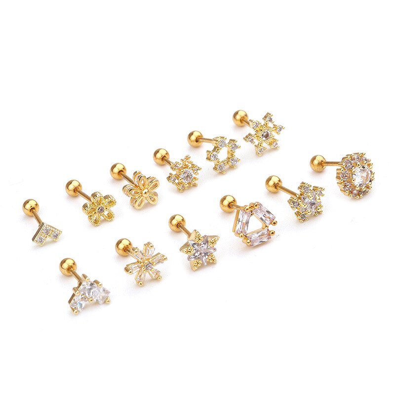 Flower Heart Crown Snowflake Cz Ear Studs Helix Piercing Cartilage Earring Conch Rook Tragus Stud Ear Piercing Jewelry