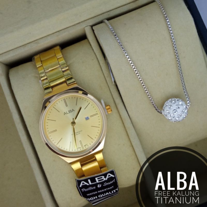 BISA COD✅Jam Tangan ALBA Anti Air Paket Kalung Titanium-A10