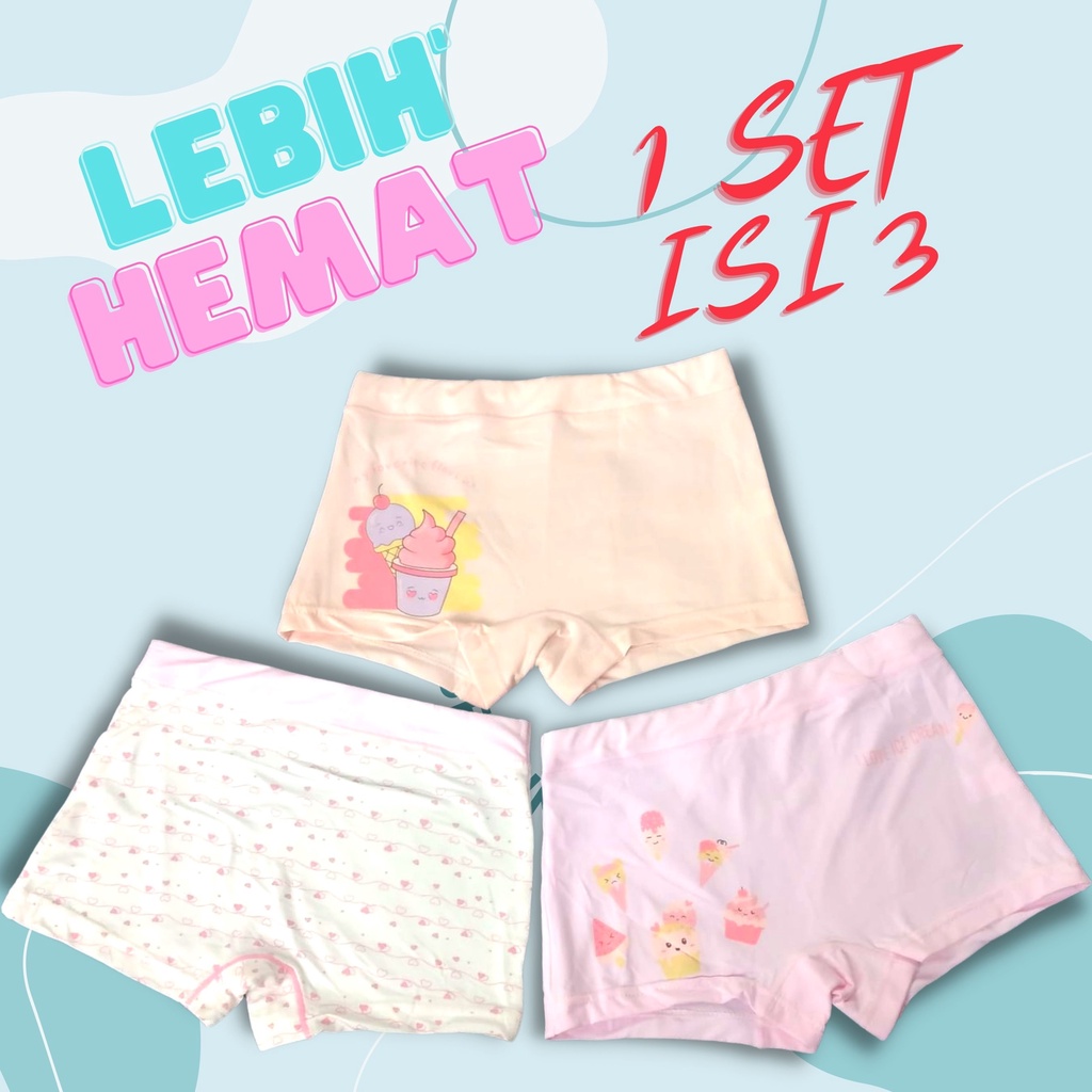 CD Boxer Anak Cewek SOREX KIDS MA 552 Celana Dalam  3 in 1 Girl underwear sz M, L, XL