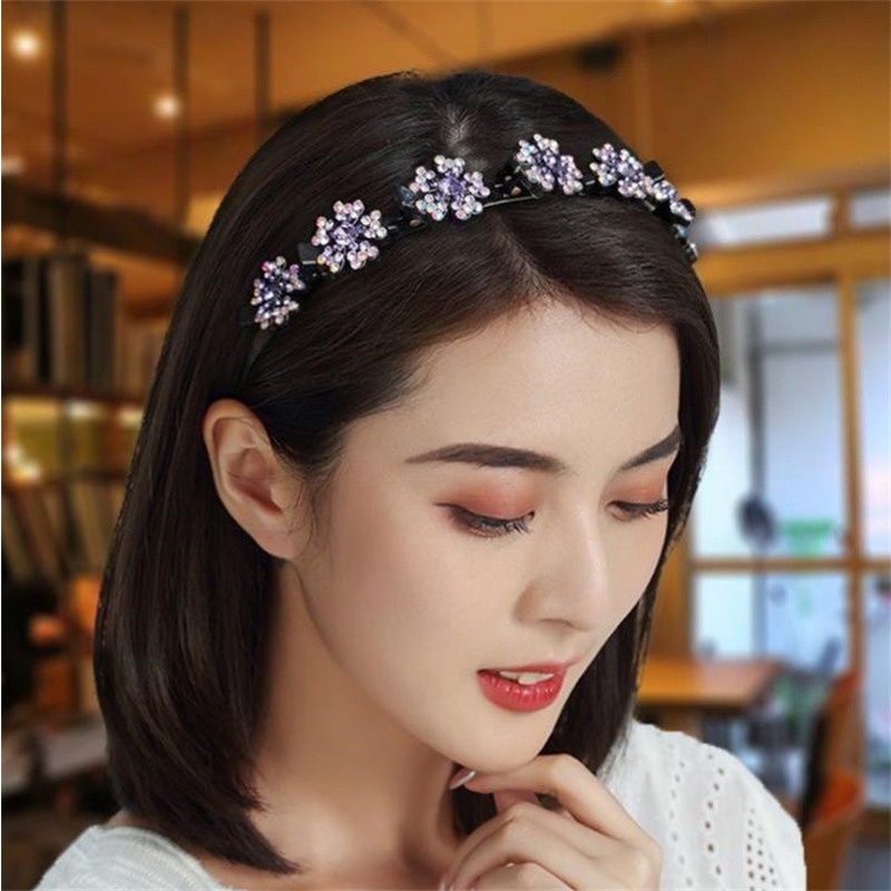 [ACKER] Rhinestone Ikat Kepala Mutiara Bangs Braided Hair Band Untuk Wanita