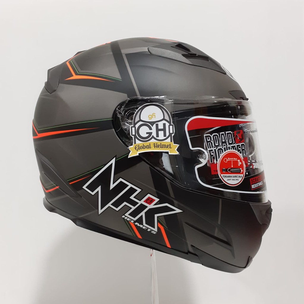 HELM FULL FACE NHK RX9 RX-9 MOTIF HAWK BLACK DOFF ORANGE RX NINE