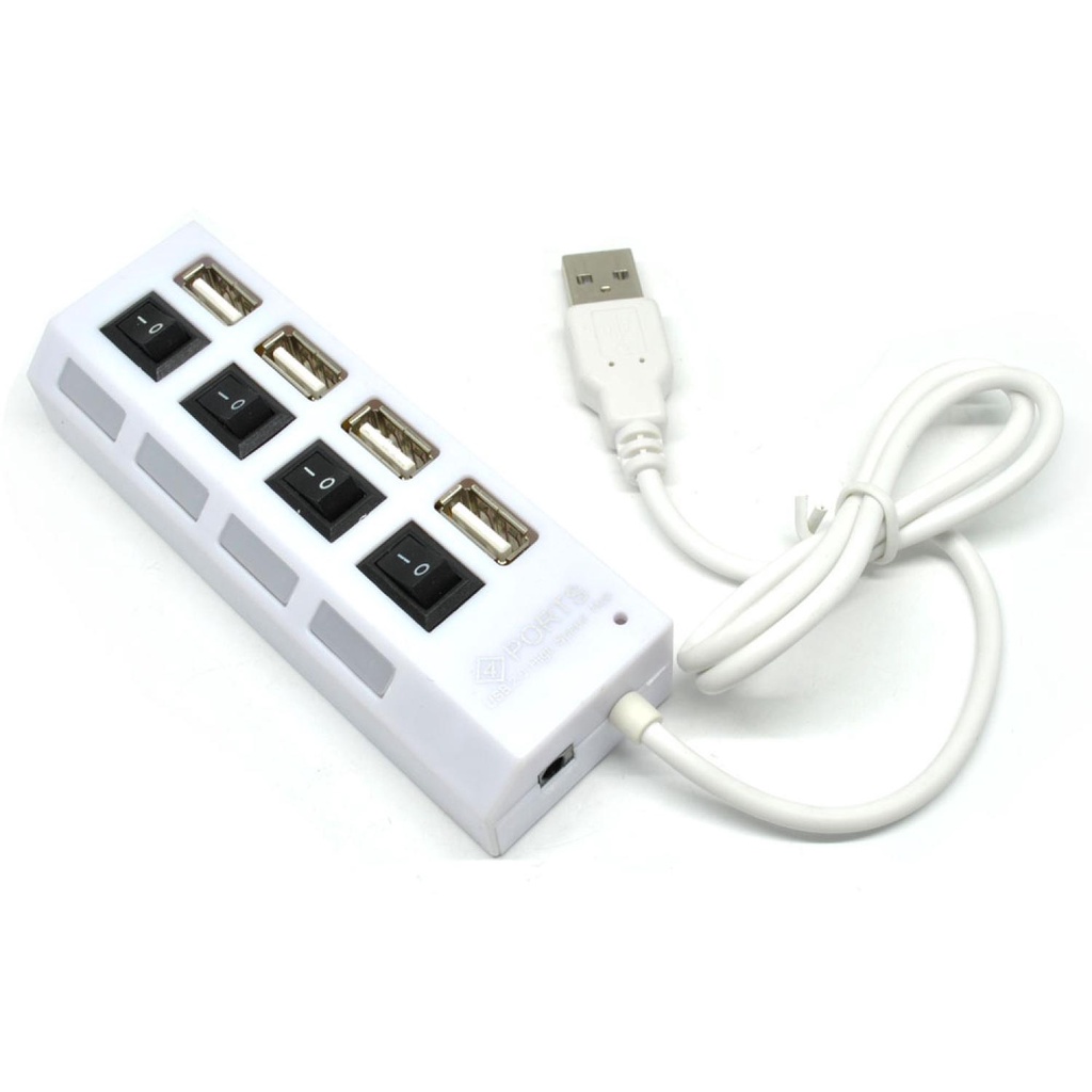 4 Ports USB 2.0 HUB With Independent ON OFF Switch Model UH041-Putih-Slot USB-4 Port