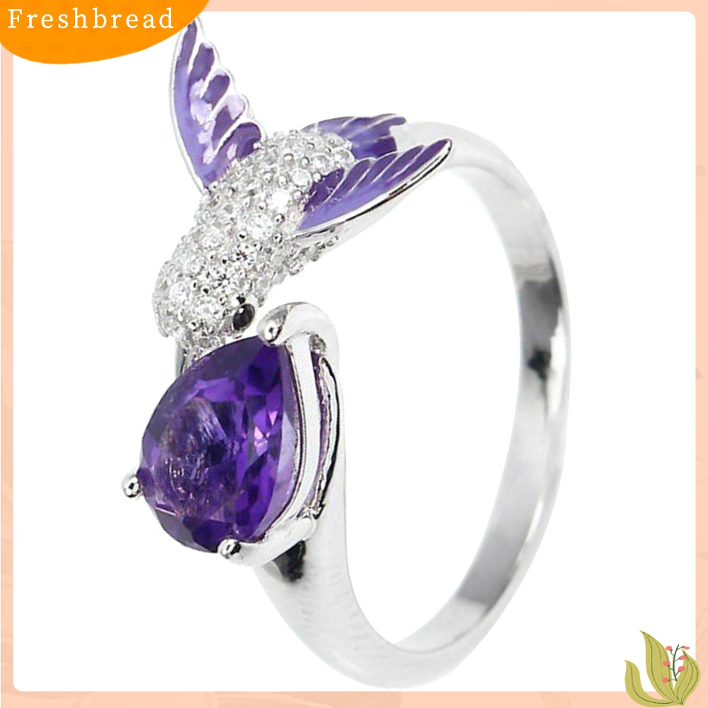 Terlaris Bird Water Drop Faux Amethyst Cubic Zirconia Women Engagement Wedding Open Ring