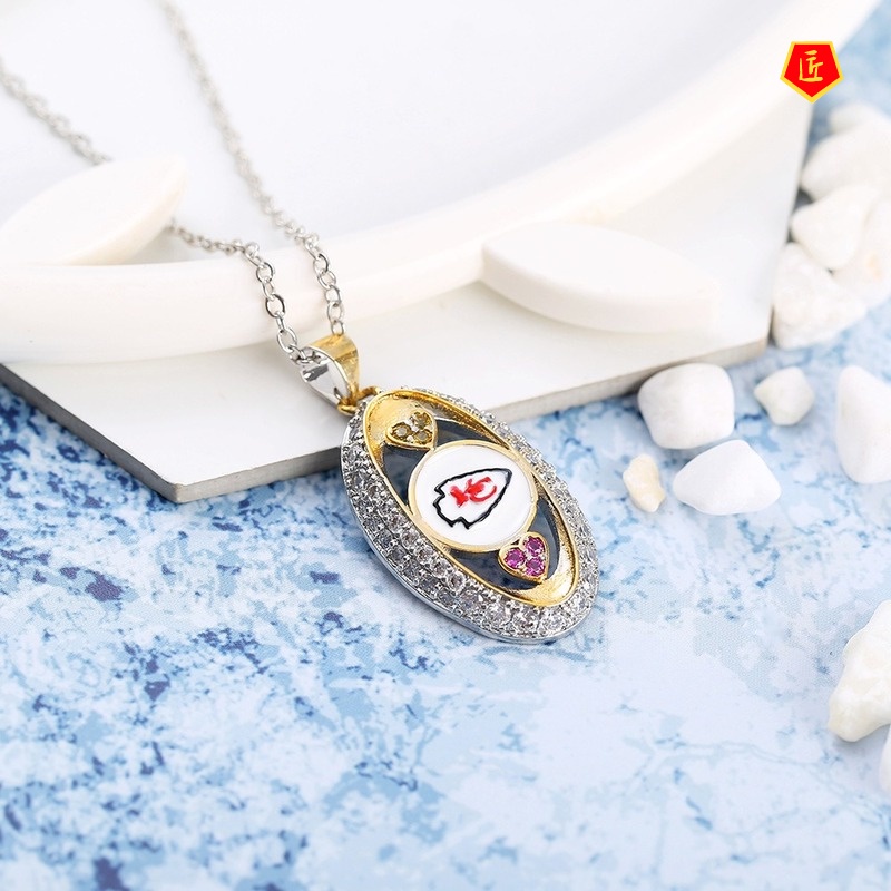 [Ready Stock]Rugby Champion Ring Heart-Shaped Ear Stud Pendant Necklace Set