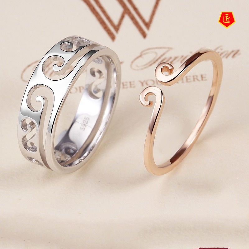 [Ready Stock]Two-in-One Ring for Lovers Silver Creative Trendy Personalized