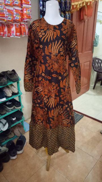 Batik Couple Gamis Batik Maura Sania Ruffle Ori Ndoro Jowi Dnt Size M L Xl All Size