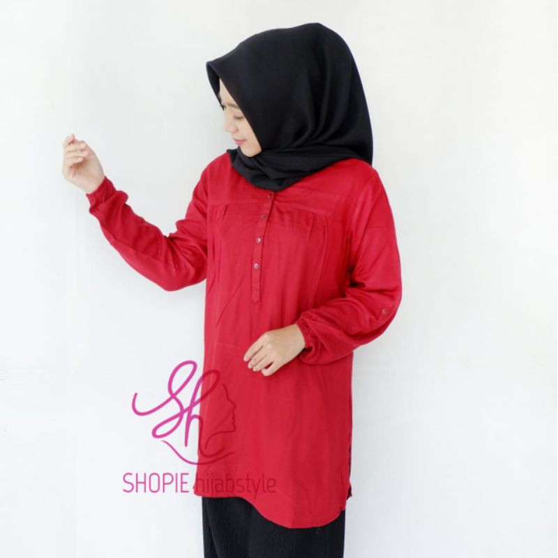 Blus Polos Merah - Blouse Polos Rayon Red - Merah Cabe - Fathin Basic - Katun Rayon - Blus Adem-4