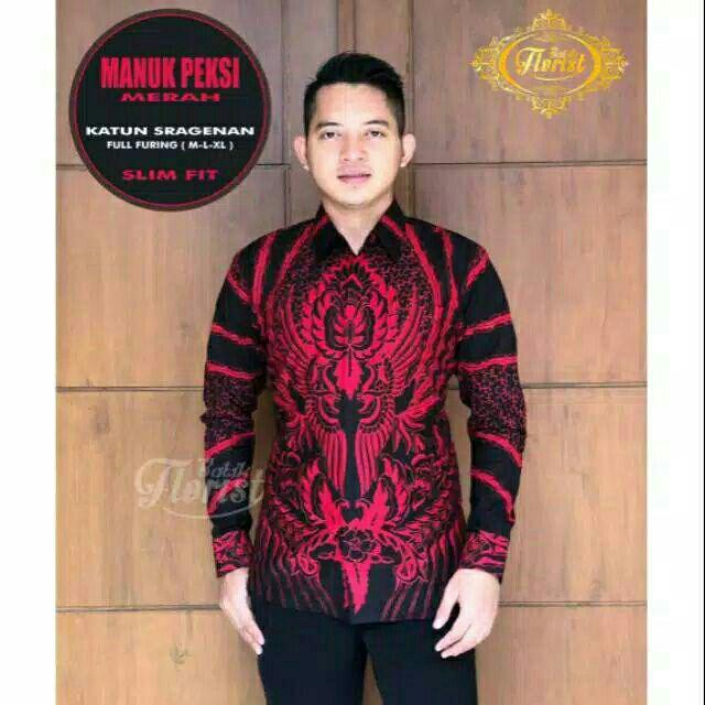 Manuk Peksi Merah Kemeja Batik Pria Full Furing Katun Primisima Batik Solo Batik Pria Eksklusif