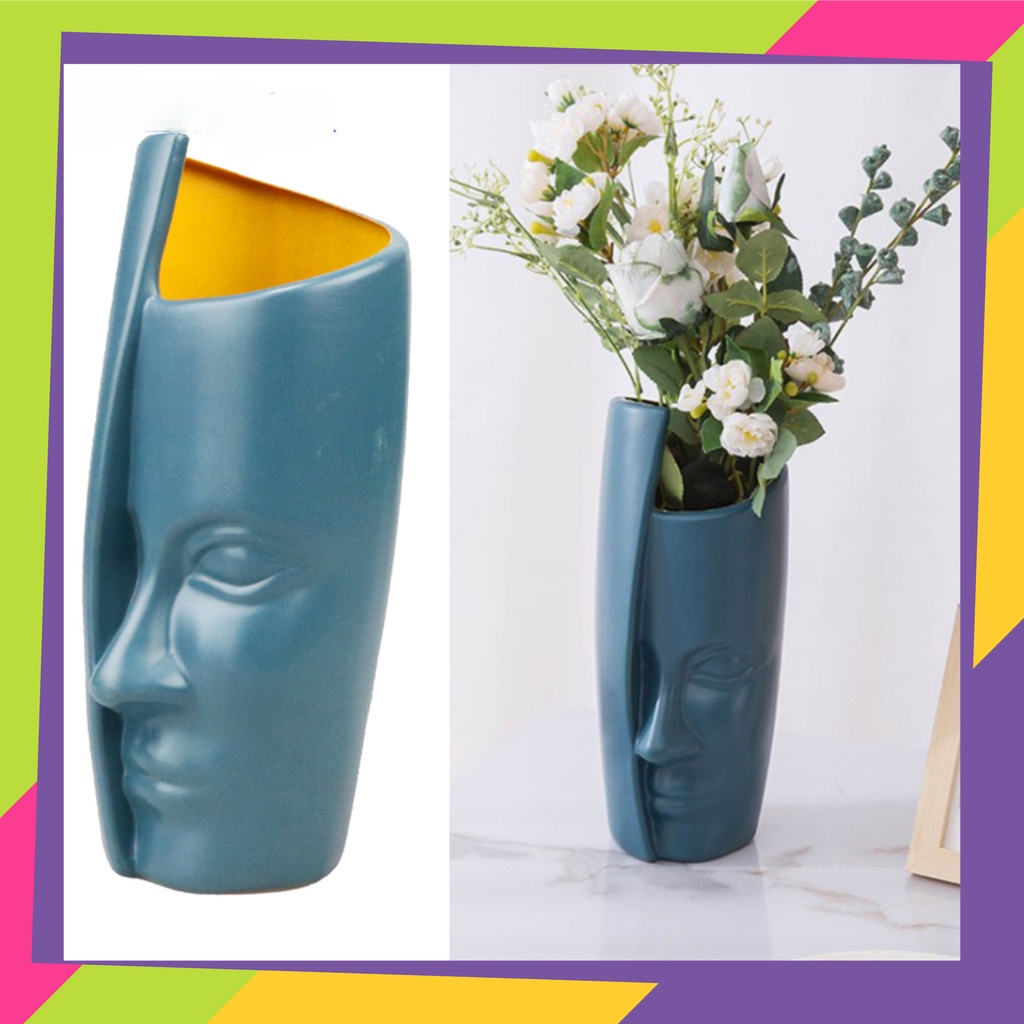 1595D2 / Vas bunga dekorasi bunga hias / Pot bunga plastik model wajah gaya Nordic / Vas bunga tanaman Artificial