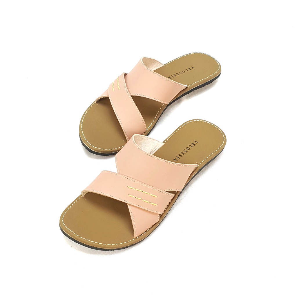 Sandal Kulit Wanita Sandal Nonslip Kulit Sintetis Sandal Flat Anti Licin Velonesia - Belvia