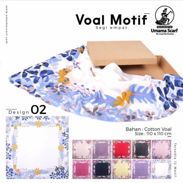 Jilbab Hijab Segi Empat Voal Motif By Umama Scarf Bahan Katun Voal