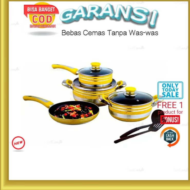 Wajan Panci Set 9 Pcs Marble Powercook  Bahan Keramik Tebal Anti Lengket