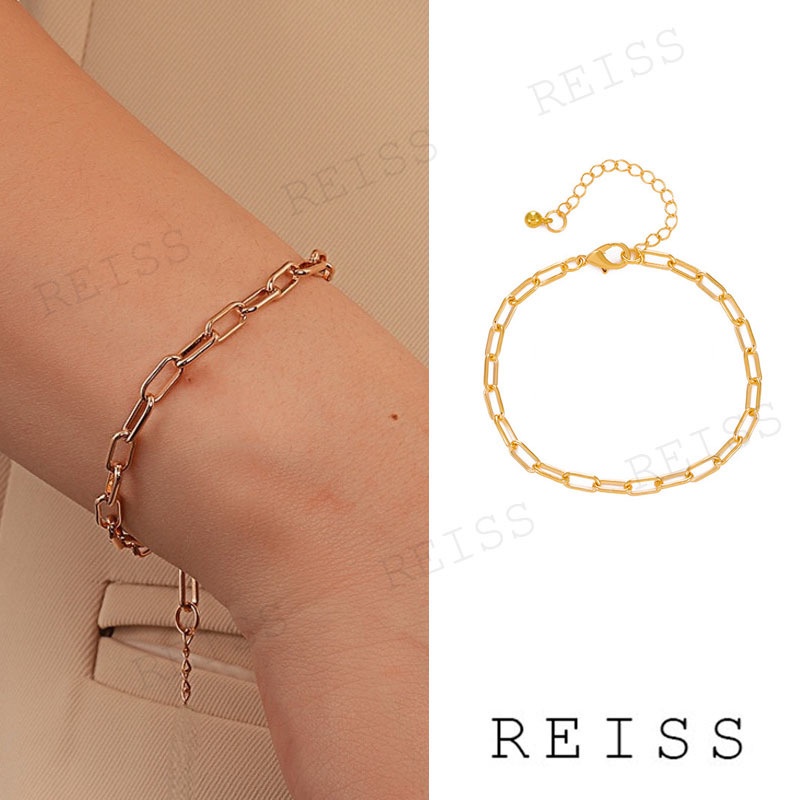 Gelang Rantai Titanium Gold dan Rosegold Polos Gelang Tangan Rantai Titanium Warna Rose Gold Aksen Klip Kertas Gaya Retro Untuk Wanita