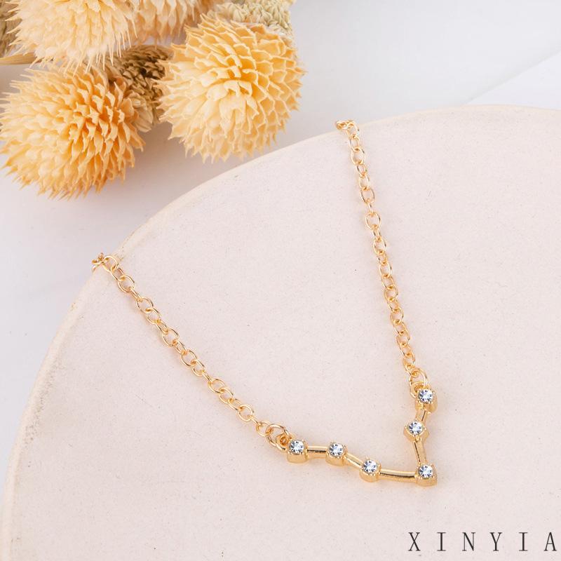 Xia.id Gelang Tangan Rantai Alloy Wanita Liontin 12 Rasi Bintang Hias Berlian Imitasi