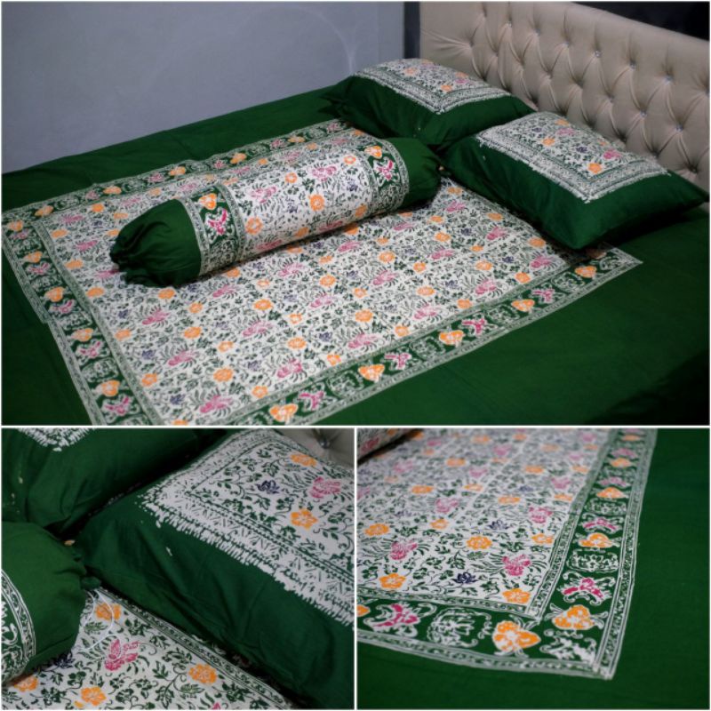 Sprei Batik Cap Remek Ukuran 180x200 Katun Halus 4 Bantal 2 Guling Motif Batik Pekalongan