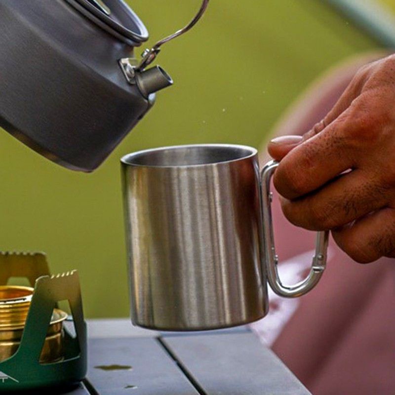 RB GELAS MUG Cangkir Carabiner Stainless Fortable Outdoor Camping Gunung Hiking