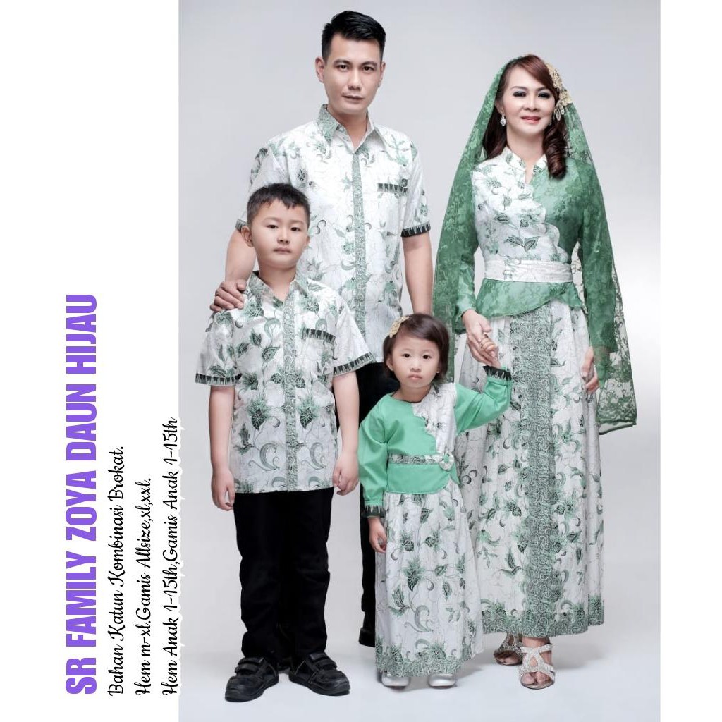 Batik Nusantara Couple Family Gamis Batik Zoya Daun Hijau / Sarimbit Batik Keluarga Muslim / OOTD