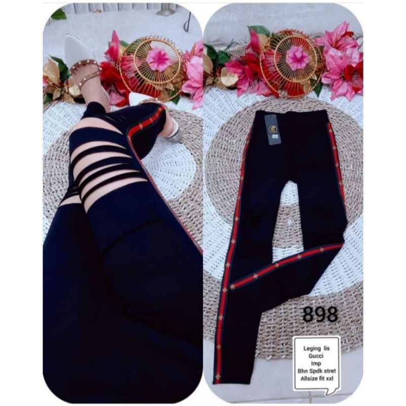 Legging Hw Wanita Import Motif Sobek Fit S-XXL (Bb 40-80 Kg) Jumbo Ripped Leging