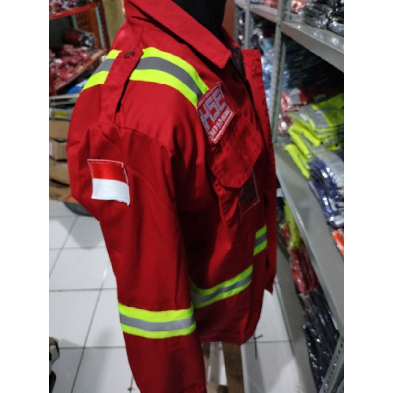 BAJU SAFETY HSE MERAH RESLETING BERLOGO LENGKAP ATASAN WEARPACK