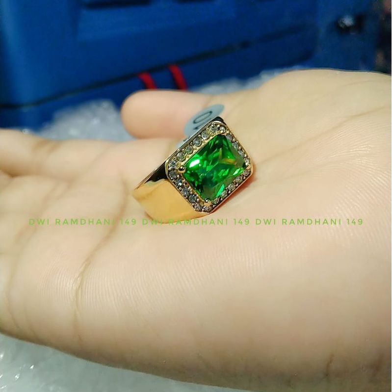 Cincin Titanium Pria Batu asli Hijau biru super mewah super keren Zircon asli