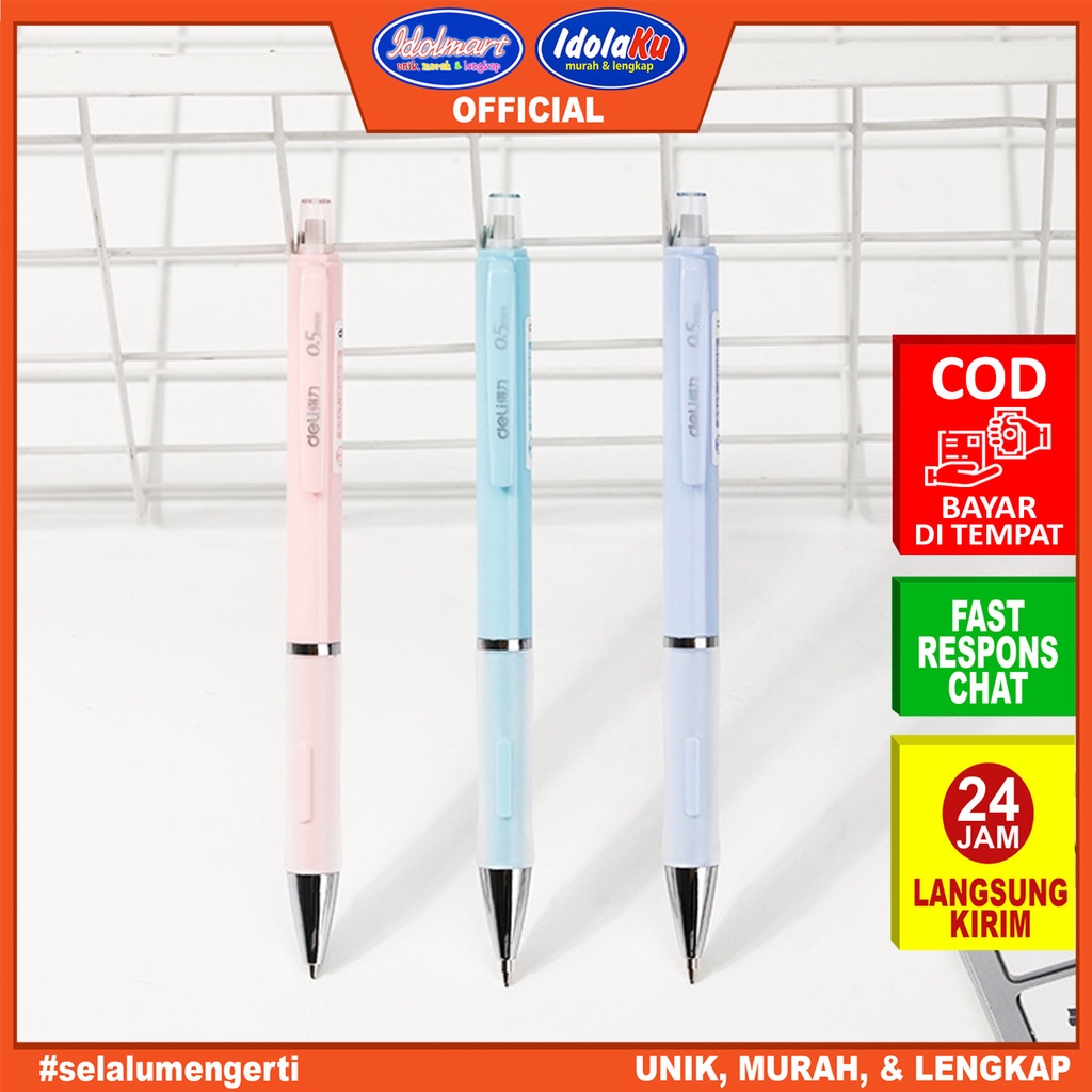 IDOLMART Deli Propelling Pencil Pensil Mekanik Cetek Tip 0.5 mm Dilengkapi Klip S347 Deli Surabaya