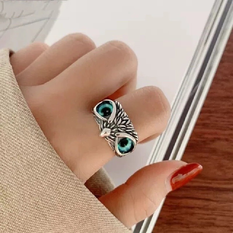 Cincin Pria Model Terbuka Bahan Metal Desain Burung Hantu Gaya Vintage Adjustable Untuk Pesta Pernikahan