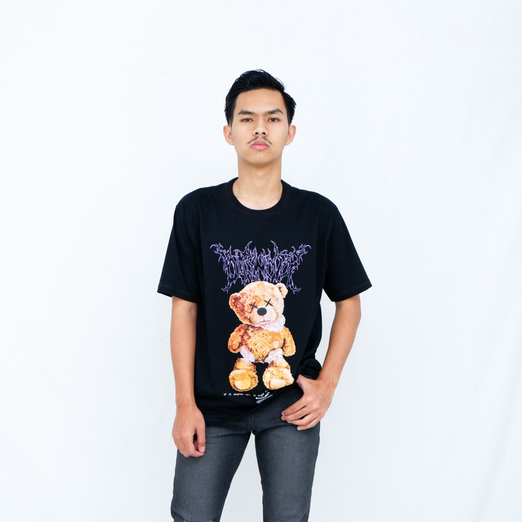 Bitsnbobs76 Oversize T-shirt Broken Teddy Black&amp;Cream