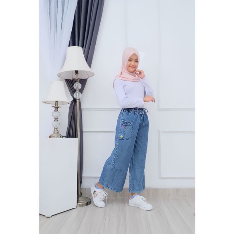 BAGGY JEANS//CELANA PANJANG ANAK PEREMPUAN VARIASI BORDIR CEMPAKA USIA 6-12TAHUN