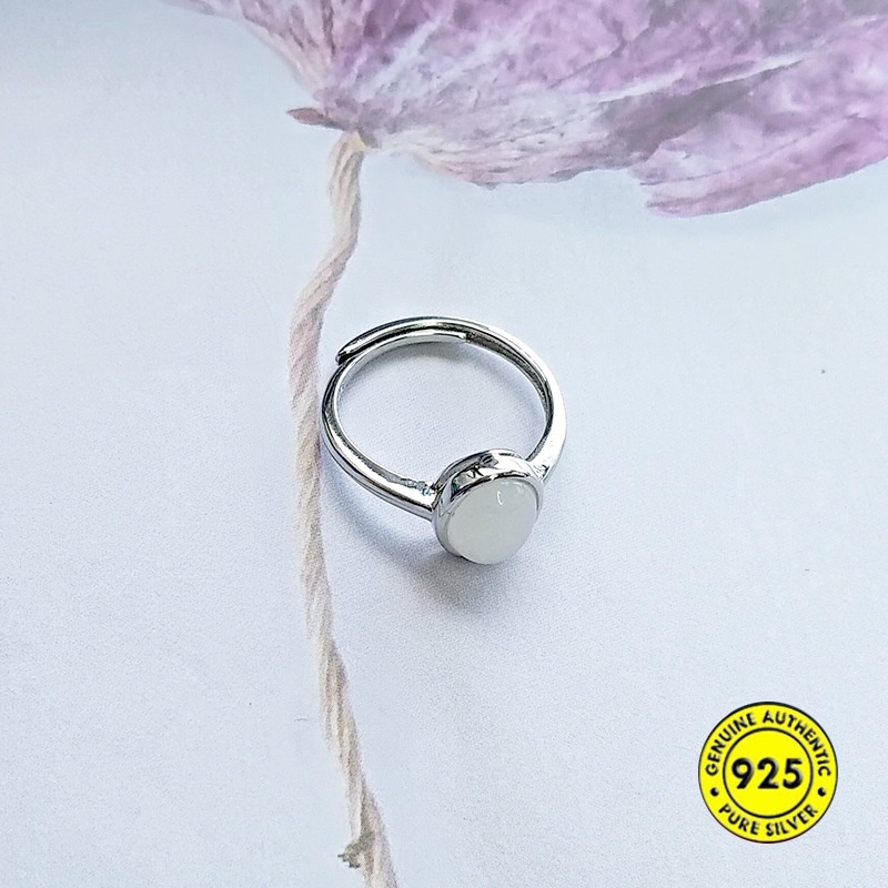 Cincin Sterling Silver 925 Model Terbuka Adjustable Dengan Giok Merah / Putih Untuk Wanita