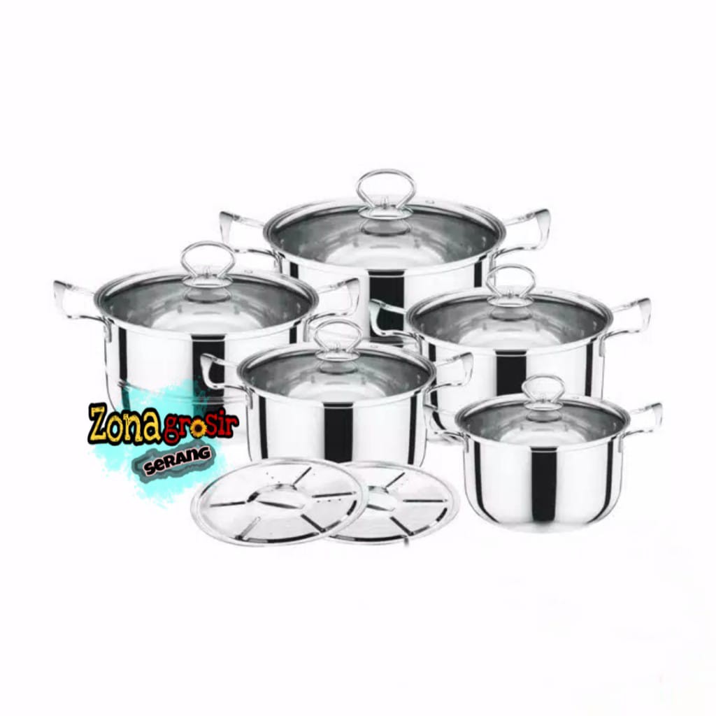 [12PCS] PANCI SET TUTUP KACA WITH STEAMER high pot HOME PRO / PANCI 5 SUSUN TUTUP KACA KADO NIKAH